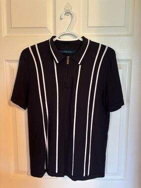 Perry Ellis navy with White Vertical Stripe Accents